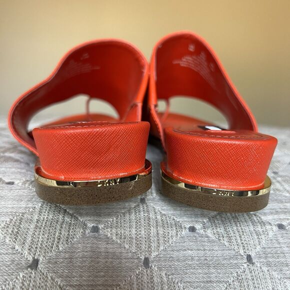 DKNY Daz Red Orange Leather Slide Sandals Women 9 M Toe Loop Casual Resort - Picture 11 of 16